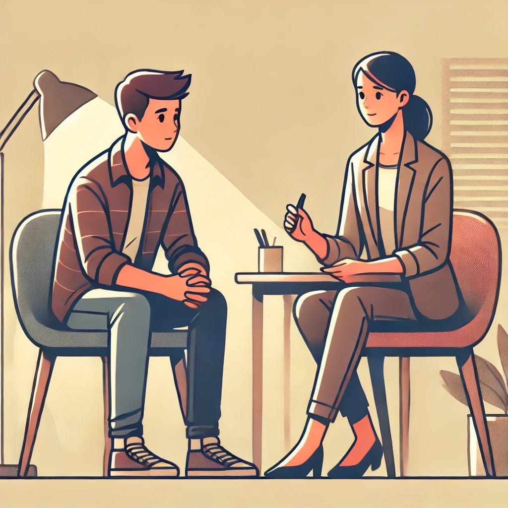 レアジョブ英会話のカウンセリングを受けている学生