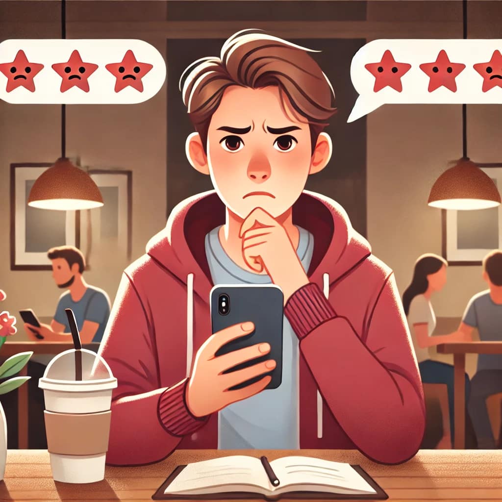 DMM英会話プラスネイティブプランの悪い評判を聞いている男性