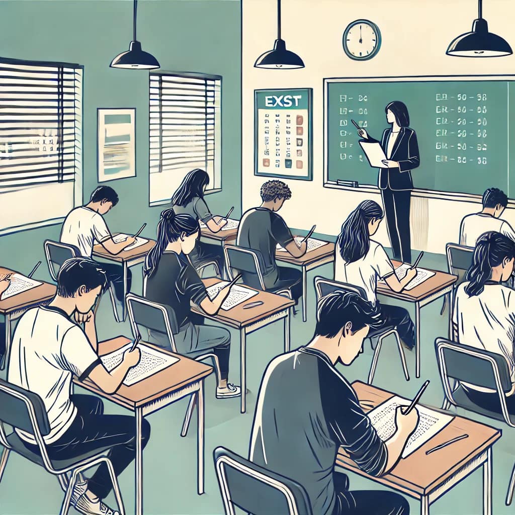 学校でテストを受けている高校生