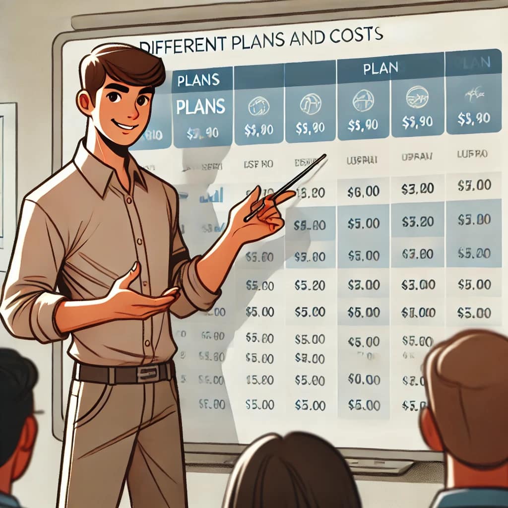 DMM英会話のプランと費用を説明している人