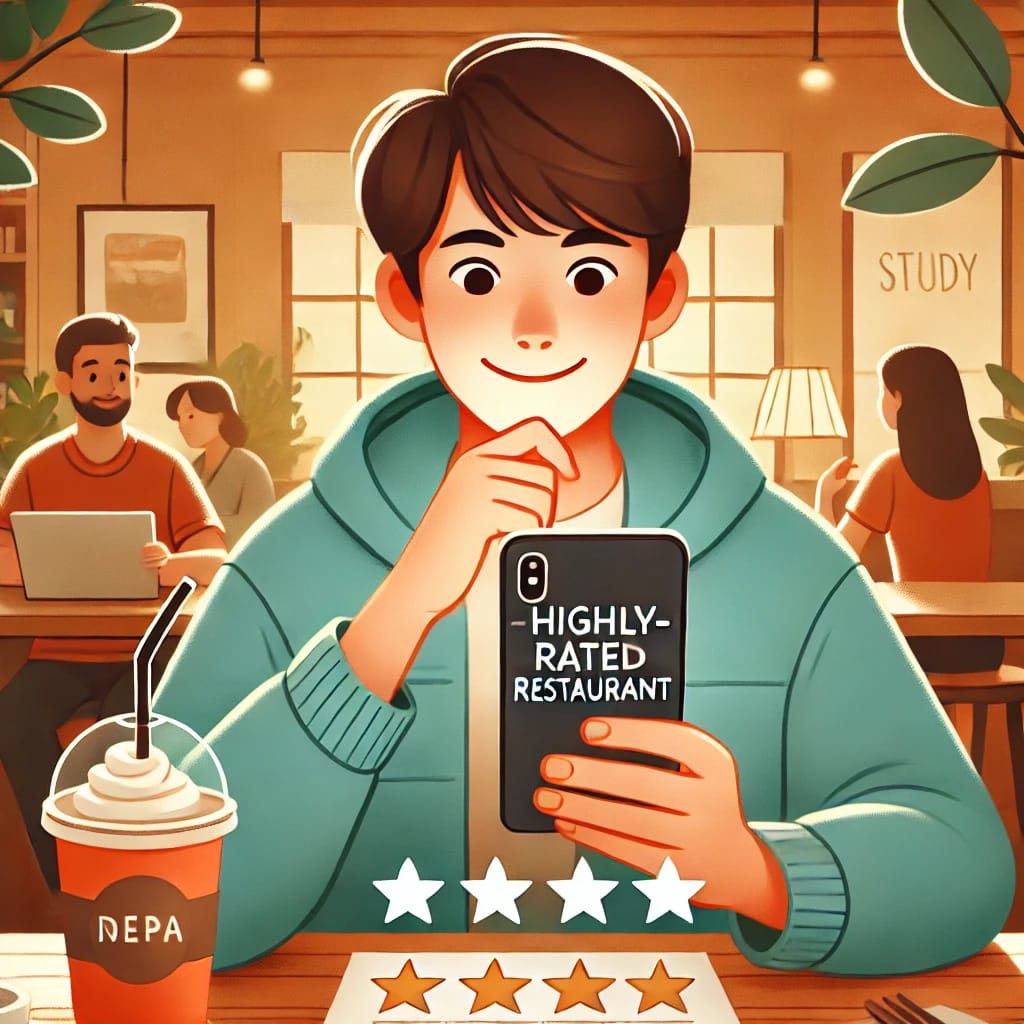 DMM英会話プラスネイティブプランの良い評判を調べている男性