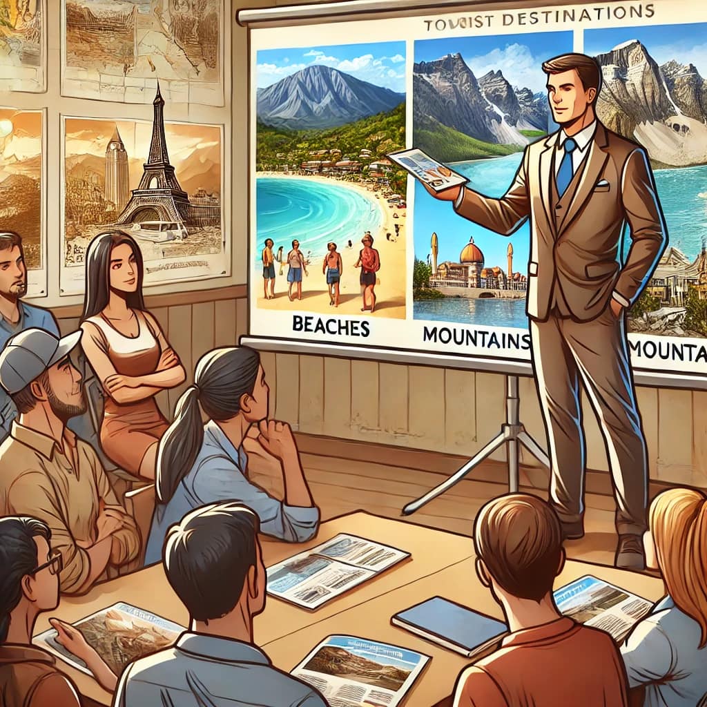 2つの観光地の違いを説明しているシーン