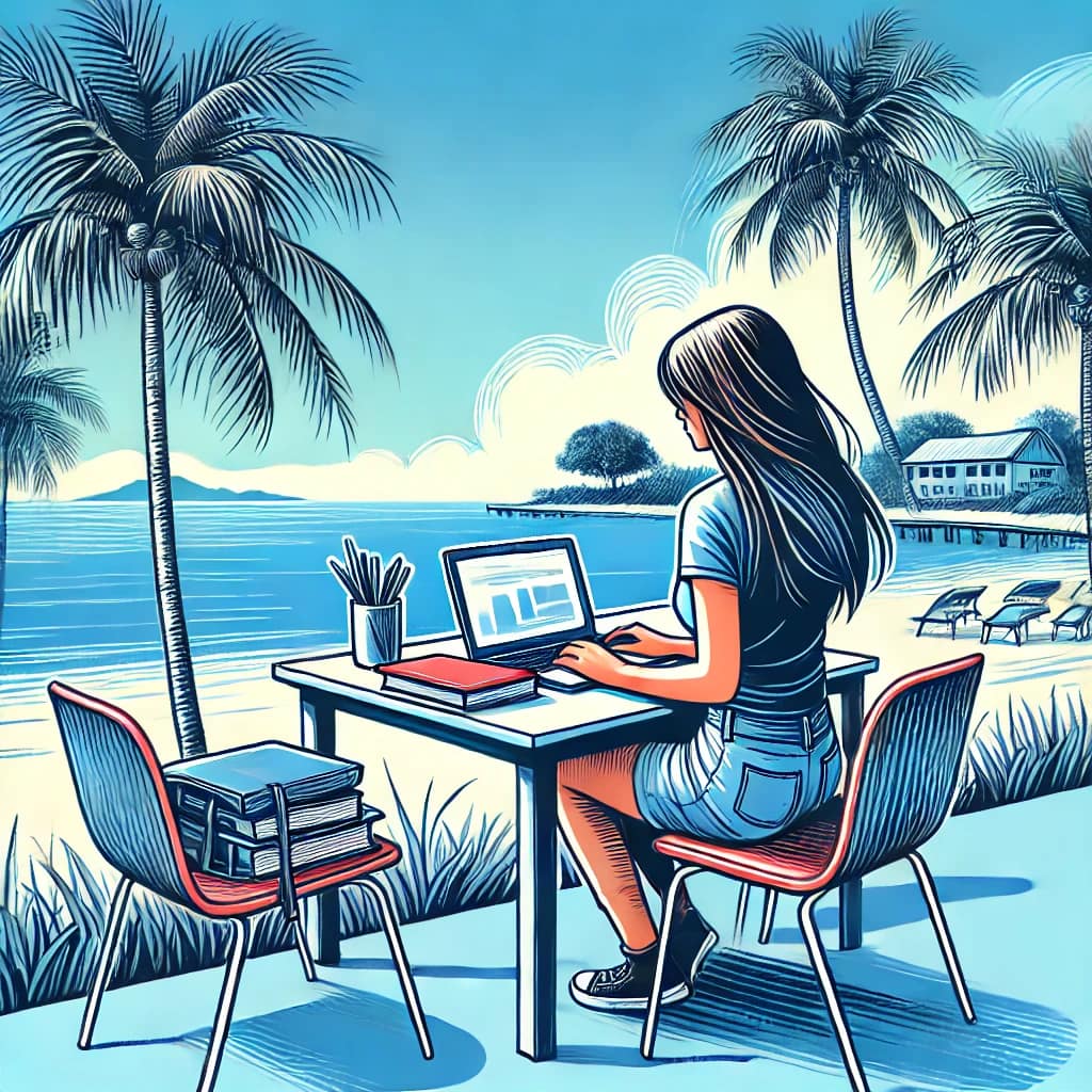 セブ島で勉強している女性