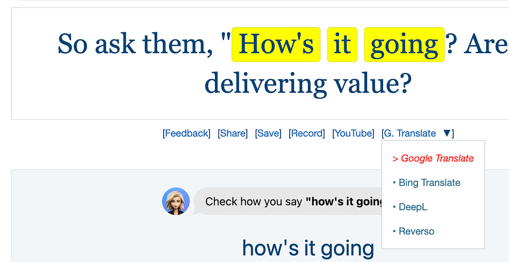 YouGlishにおける英文の翻訳