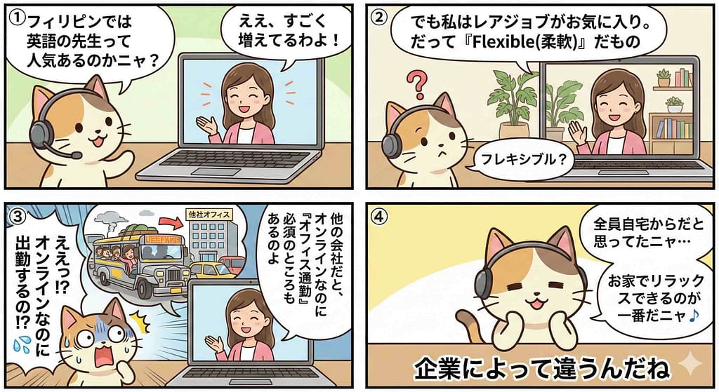 レアジョブのフリートークで英語の先生について話をしている様子