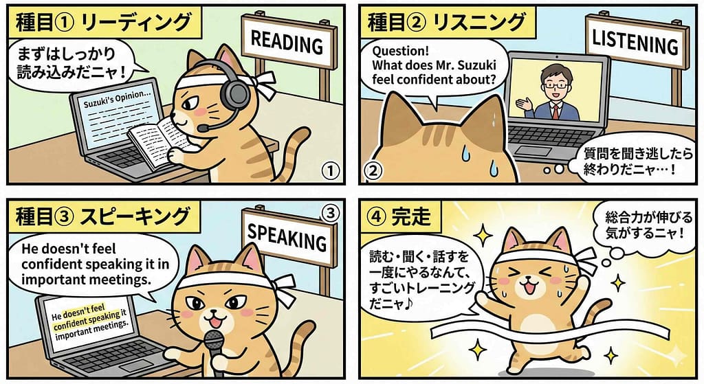 レアジョブのビジネスディスカッションのTextセクションをやっている様子