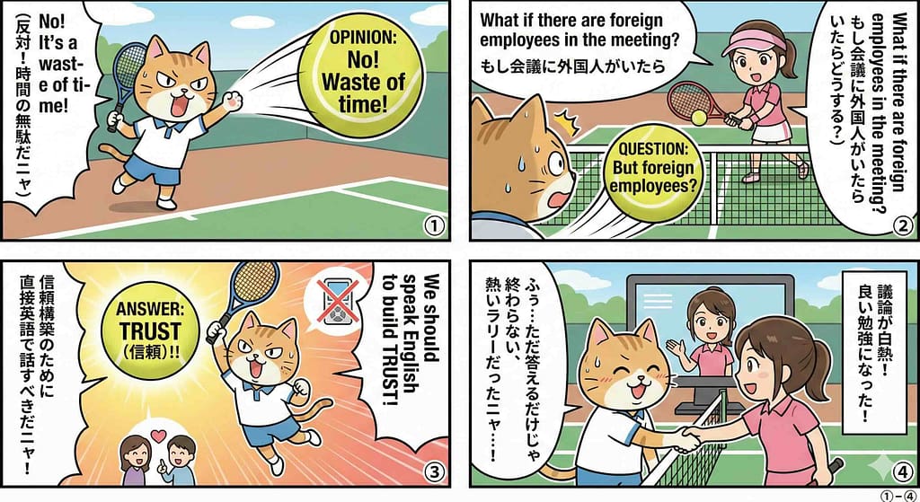 レアジョブのビジネスディスカッションのDiscussionセクションを受けている様子