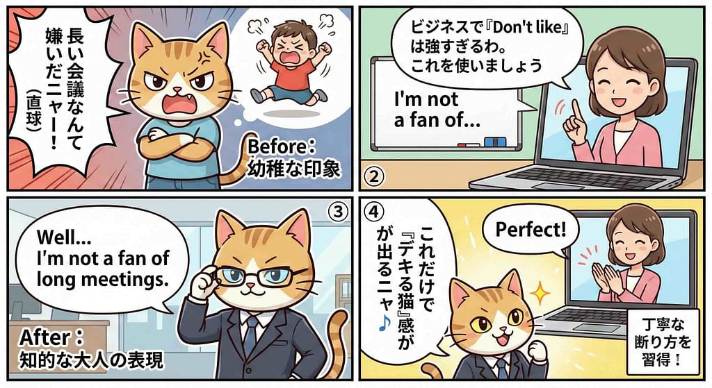 ビジネスディスカッションのHelpful Words and Phrasesセクションをしている様子