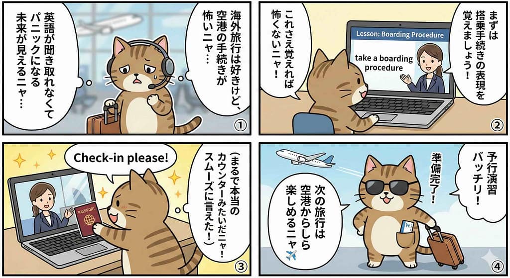 クラウティの無料体験談④【フレーズ】はじめての旅行英会話を受講している様子