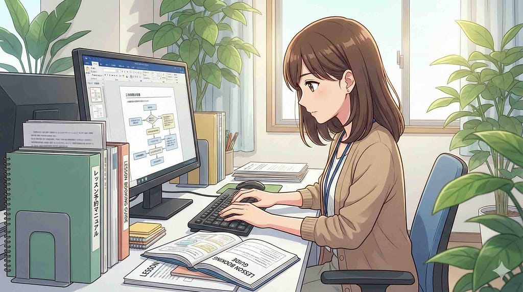 クラウティの予約方法を考える女性スタッフ