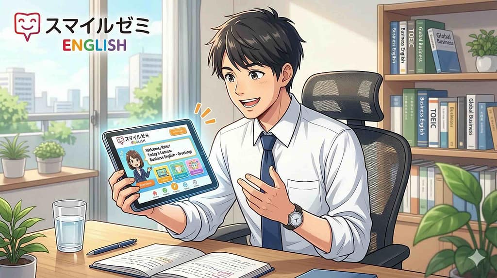 スマイルゼミEnglishの効果的な使い方を実践する男性