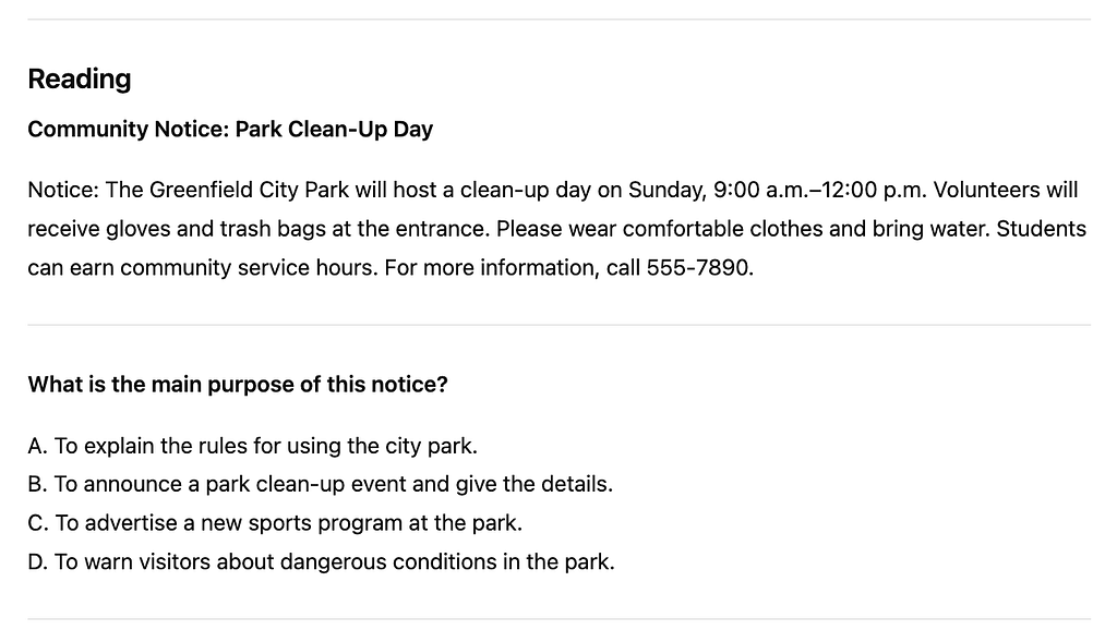 LinguaTOEFLのdaily life readingの問題