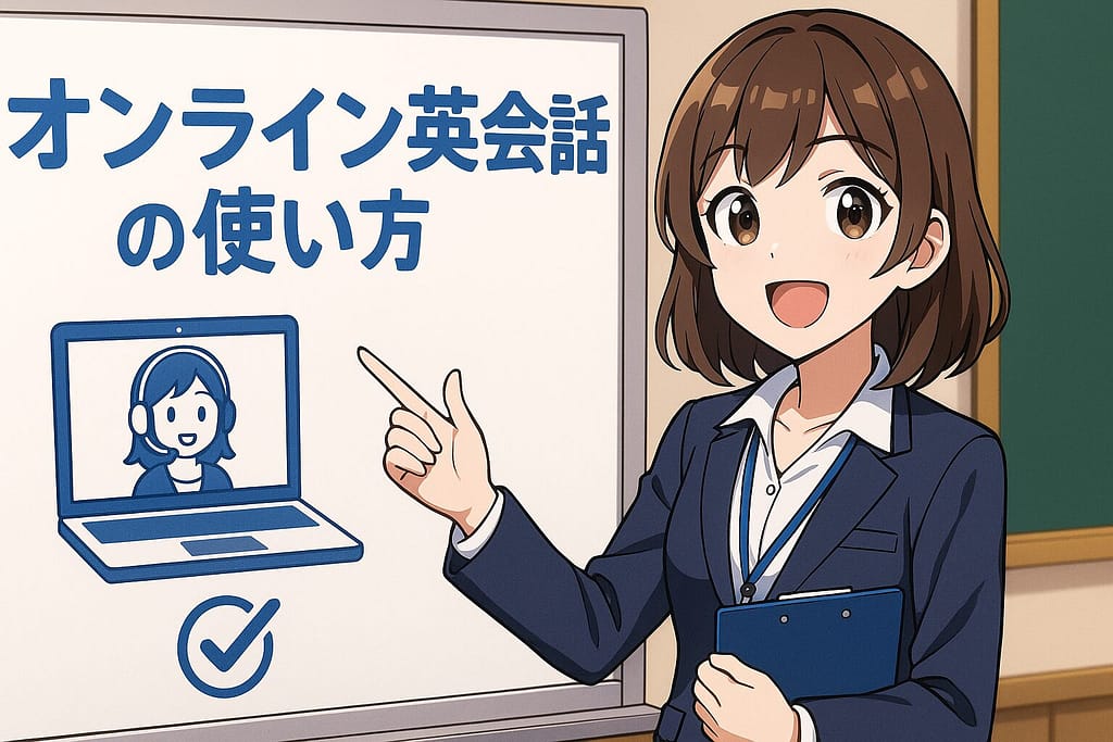 ネイティブキャンプの基本的な使い方を講義する女性社員