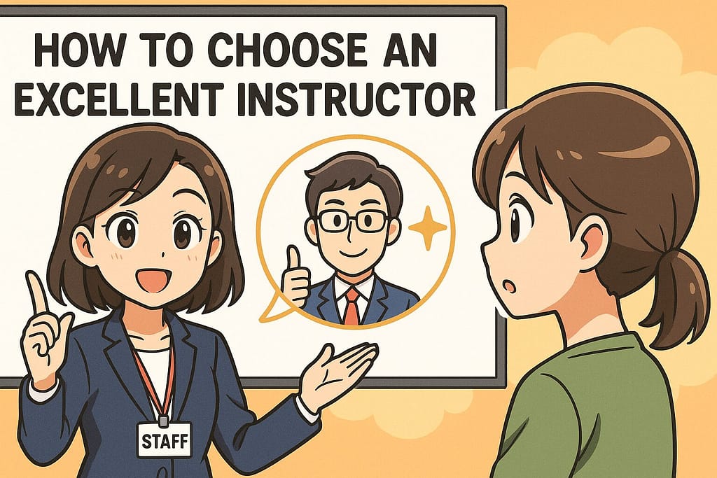 対象者別にネイティブキャンプ講師の選び方を教えている女性スタッフ