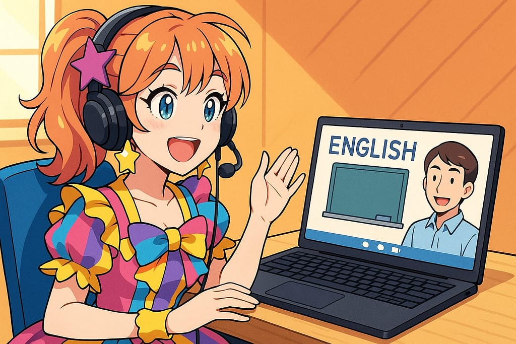 優秀なネイティブキャンプ講師のレッスンを受けている女性