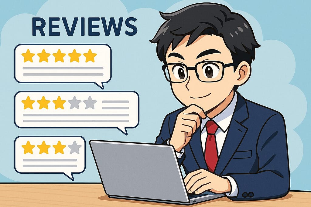 ネイティブキャンプで話せるようになった口コミを調べている男性