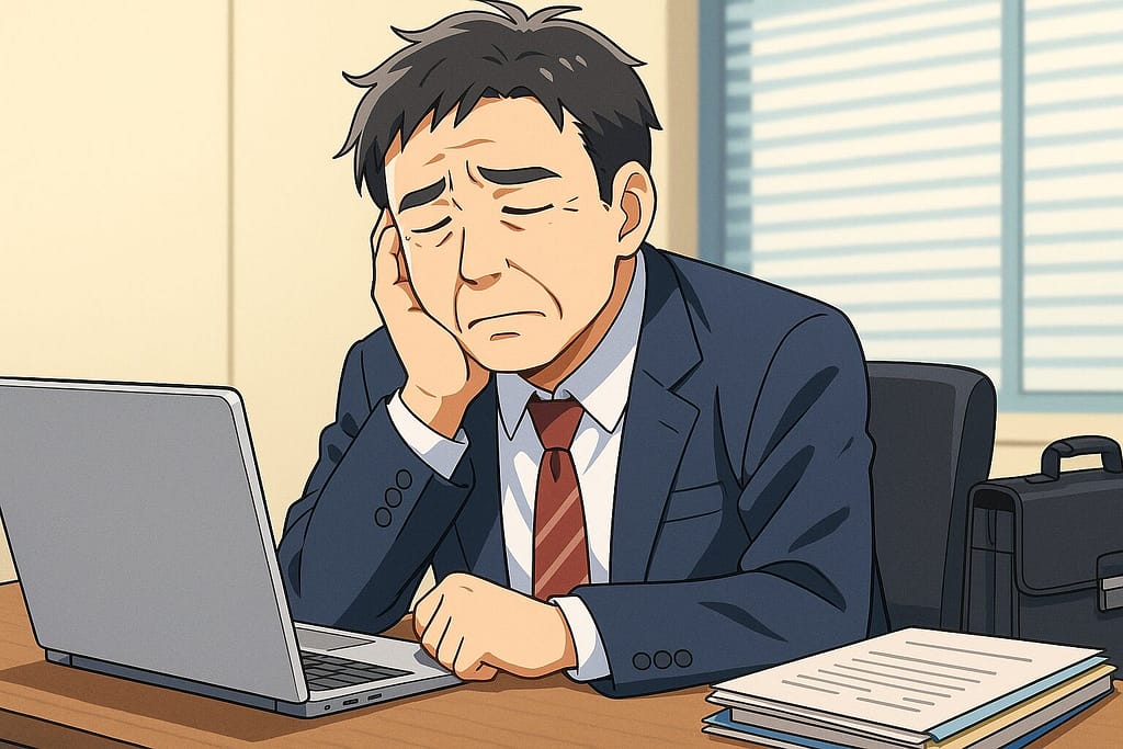 仕事で疲れていてネイティブキャンプをする気にならない50代サラリーマン