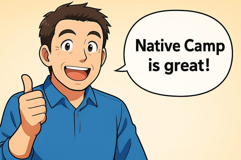 ネイティブキャンプを受講して感想を話している男性