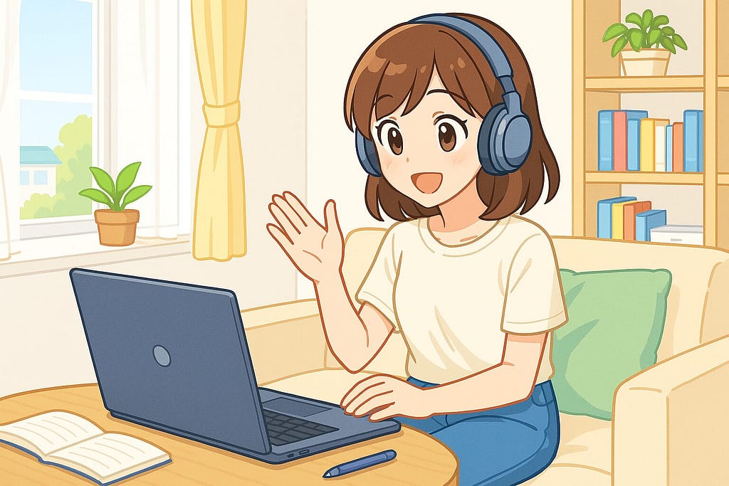 レアジョブのフリートークをしている女性