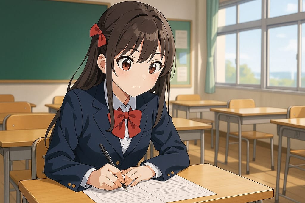 Kimini英会話のスピーキングテストを受講している女子学生