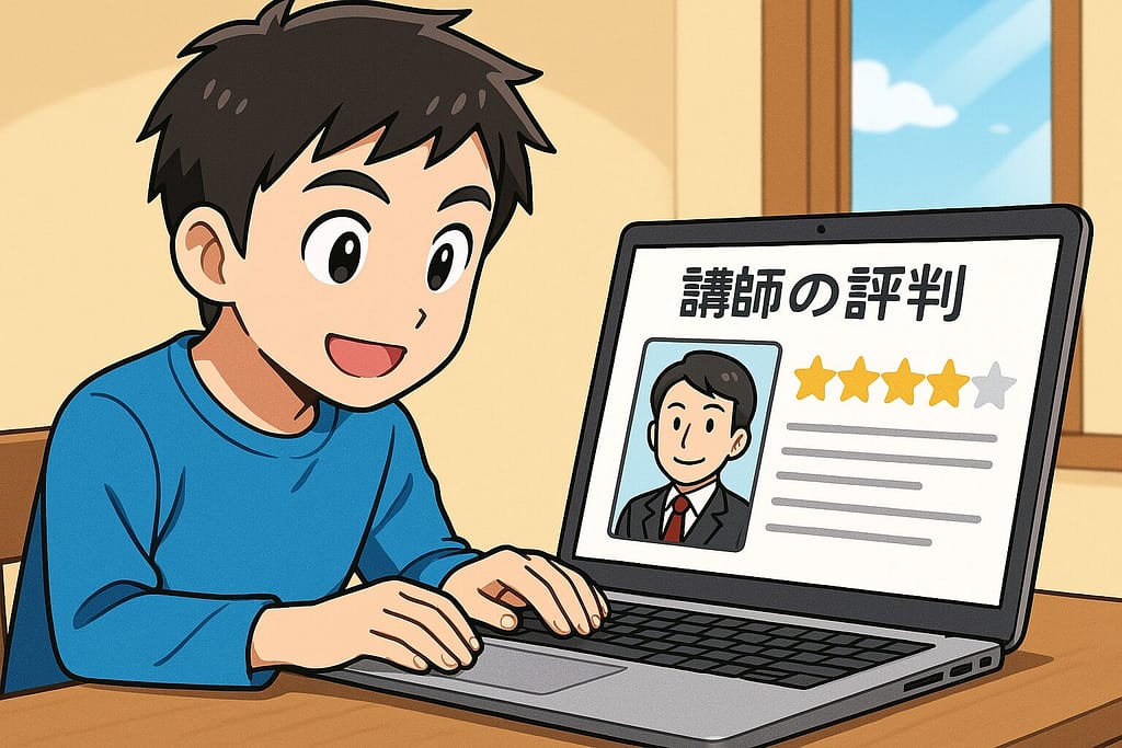 レアジョブ講師の質・レベルについて調べている男性