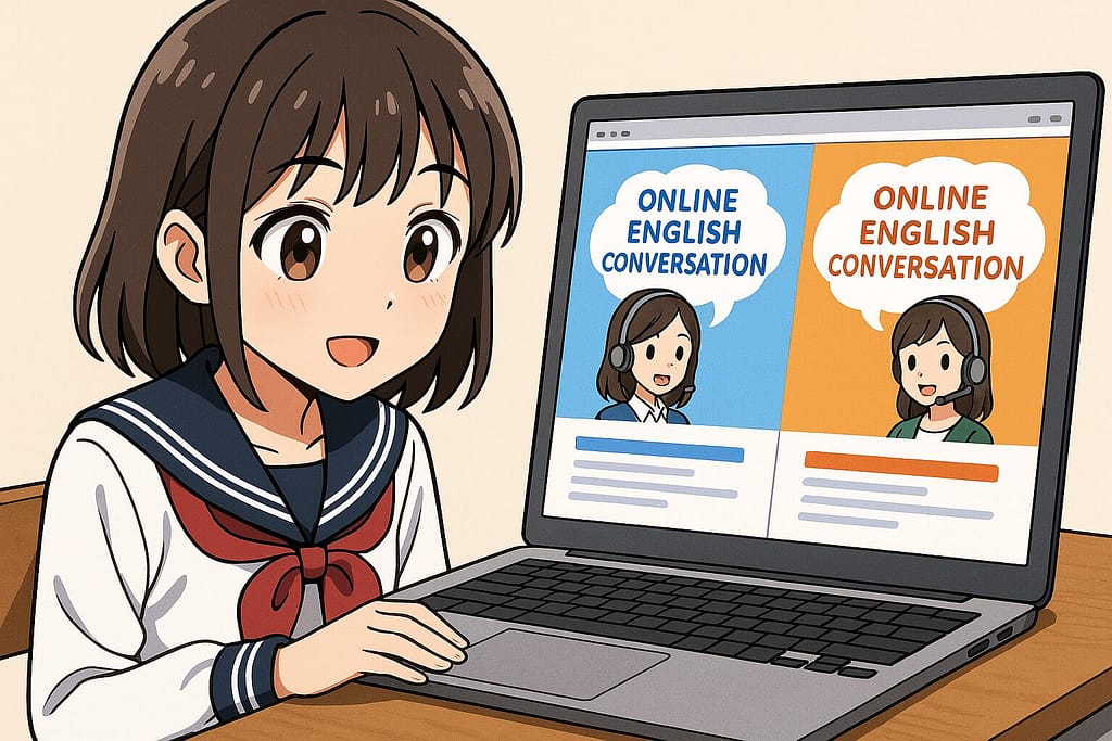 DMM英会話とレアジョブを簡単に比較している女子学生