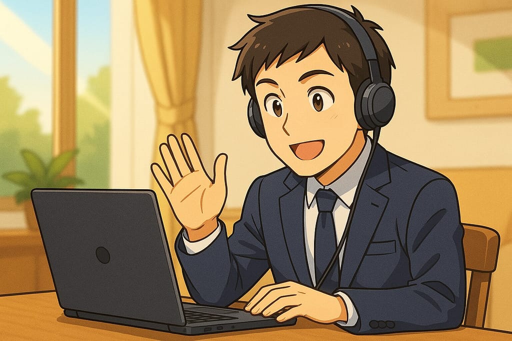 レアジョブのビジネスシチュエーションクエスチョンを受講しているビジネスマン