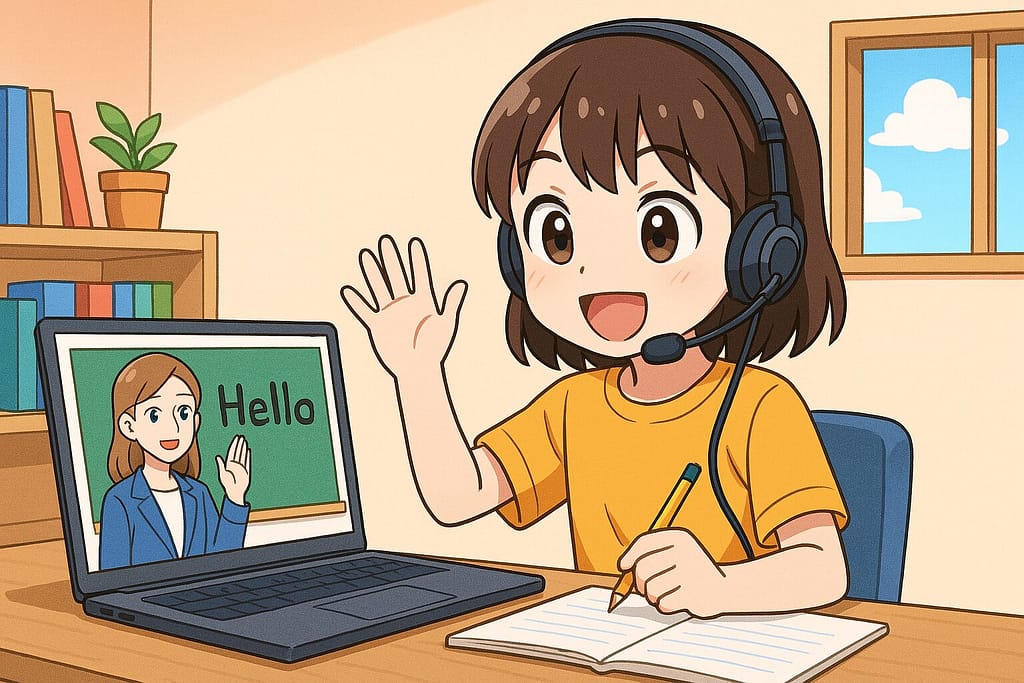 QQ Englishを受けている小学生