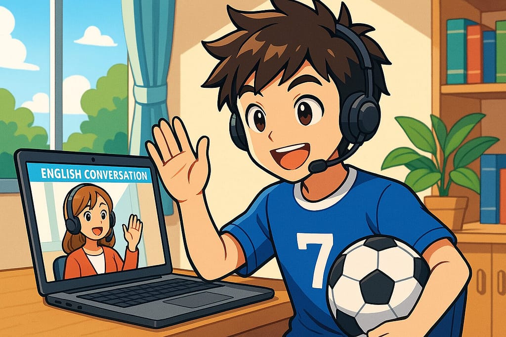 Weblio英会話レッスンをしているサッカー選手