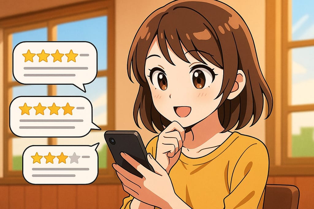 QQ Englishの評判・口コミを調べている女性