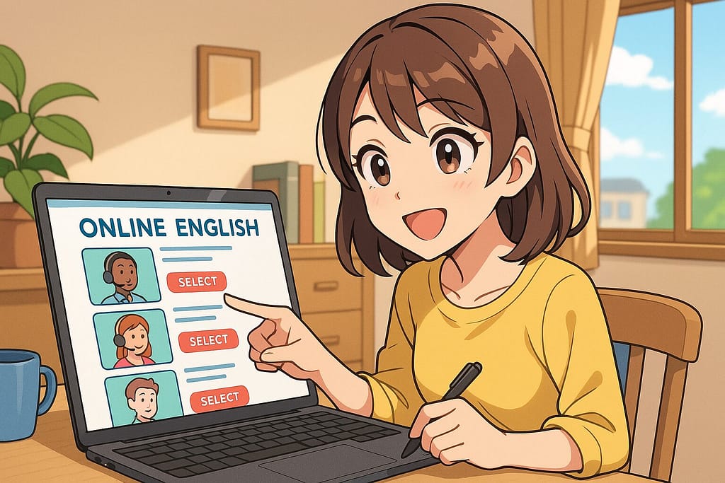 自宅でオンライン英会話を選んでいる20代女性