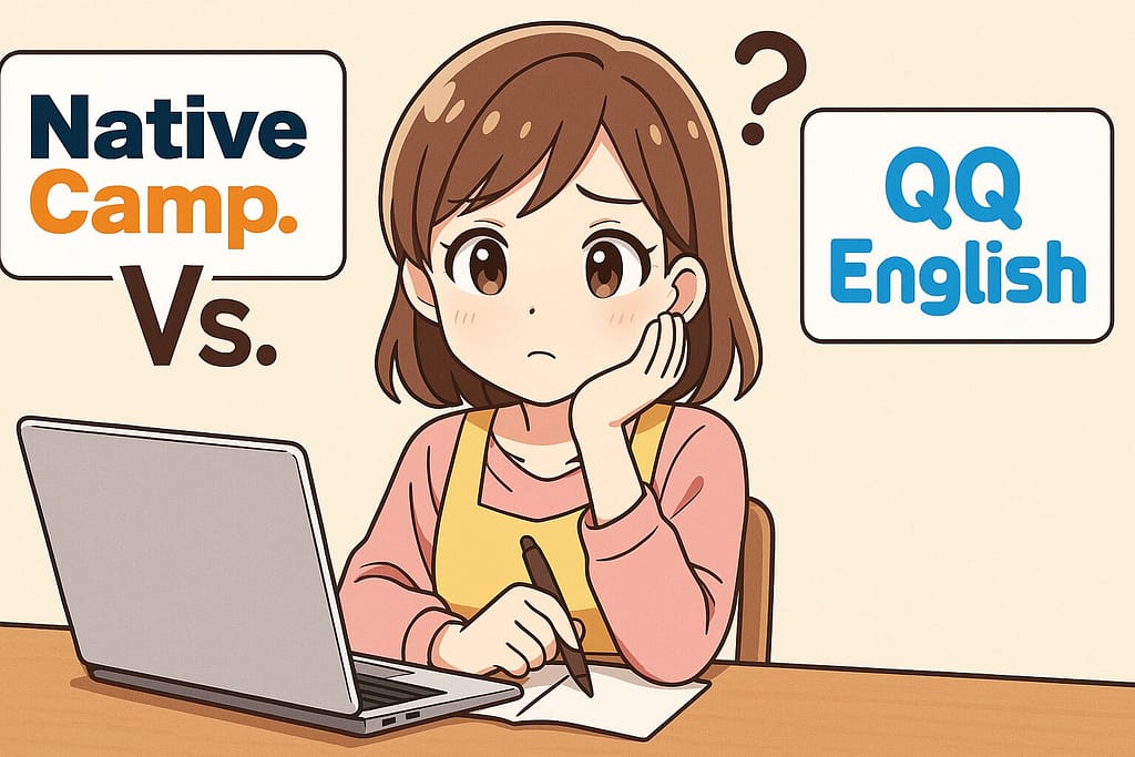 ネイティブキャンプとQQ Englishの簡単比較をしている主婦