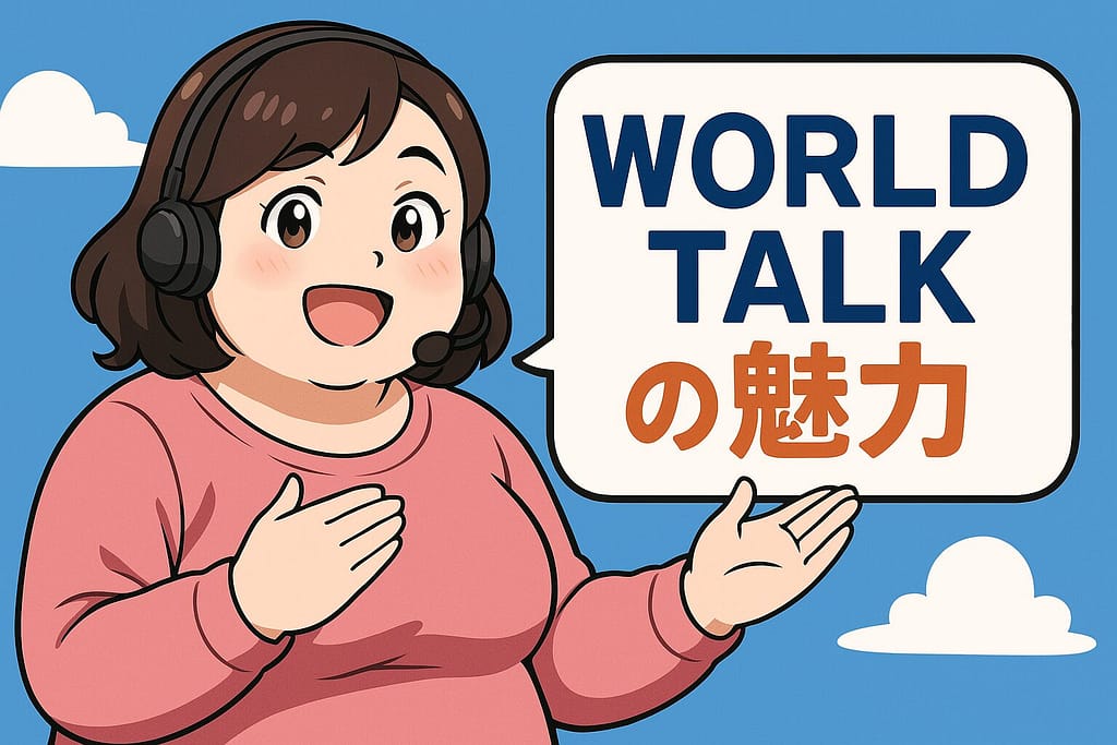 ワールドトークの魅力を語るぽっちゃり系女性講師