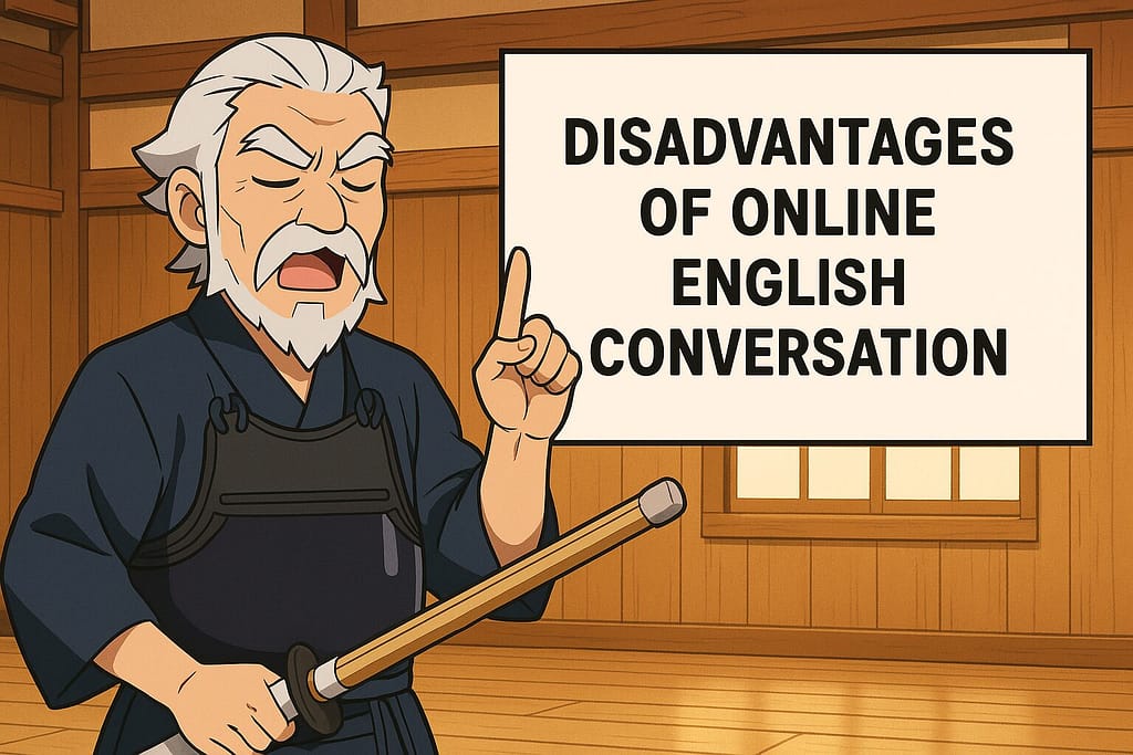 道場でワールドトークのデメリットを話す剣道の達人