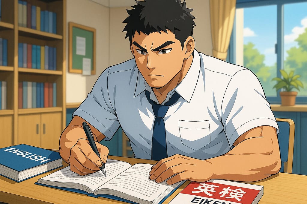 クラウティ英検教材を使ったおすすめ勉強方法を実践している男子高校生