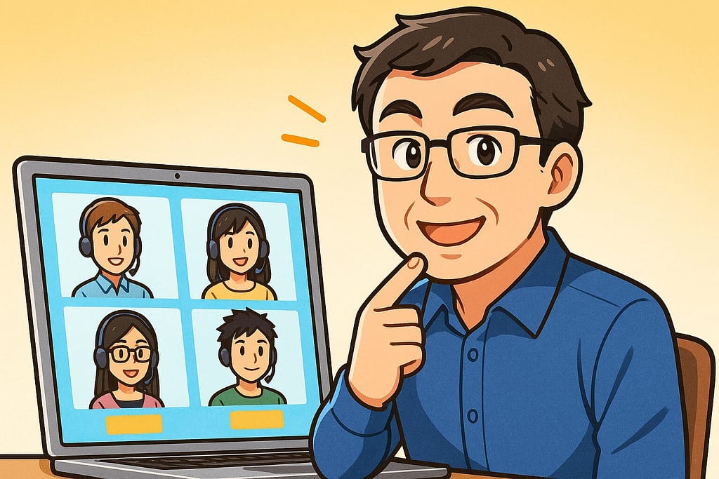 Camblyで講師を選ぶ際の基準をもとに講師を選んでいる男性