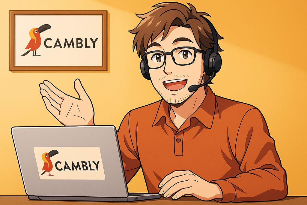 Camblyの魅力について語る雰囲気のある男性講師