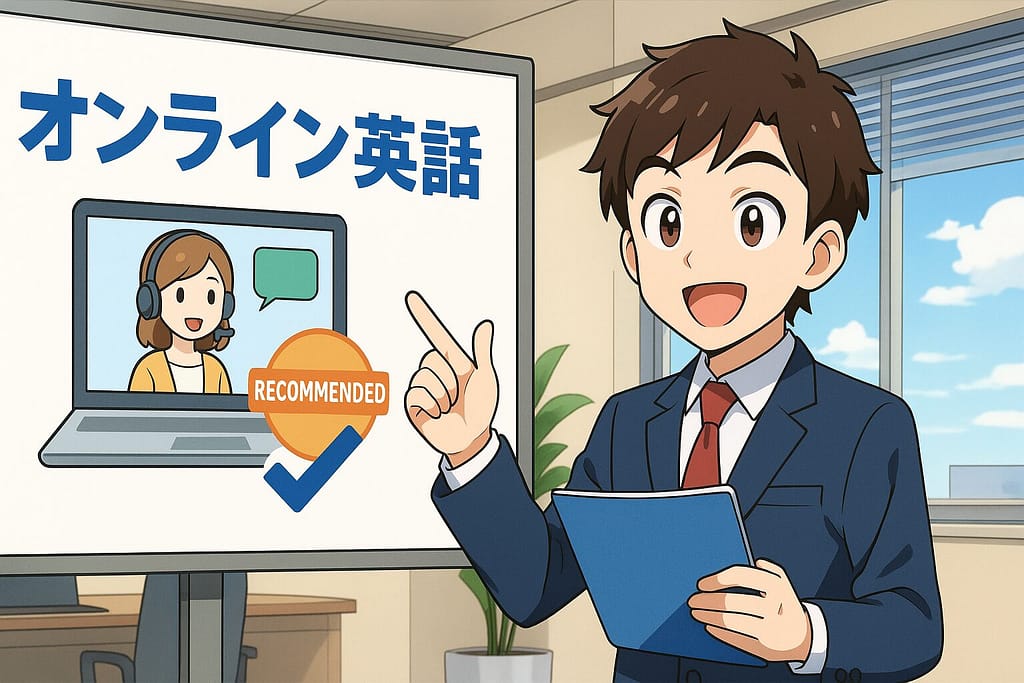 Cambly以外の質の高いレッスンを提供するオンライン英会話を紹介する男性