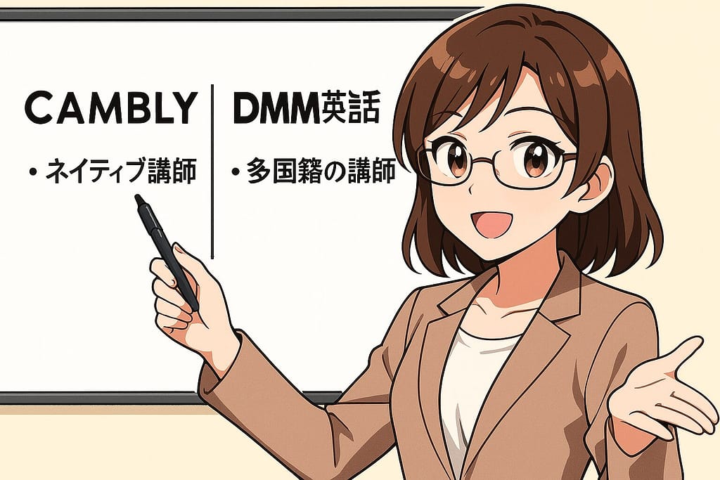 CambyとDMM英会話の詳細に比較している女性講師