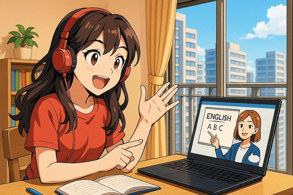 クラウティの無料体験レッスンを受けている女性