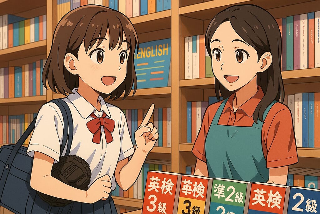 クラウティの英検教材口コミを聞いている女子中学生