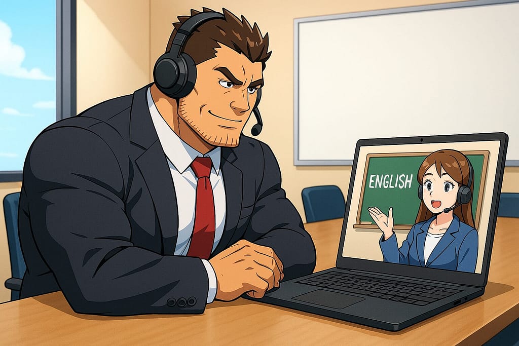 優秀だったCambly講師の体験をしているビジネスマン