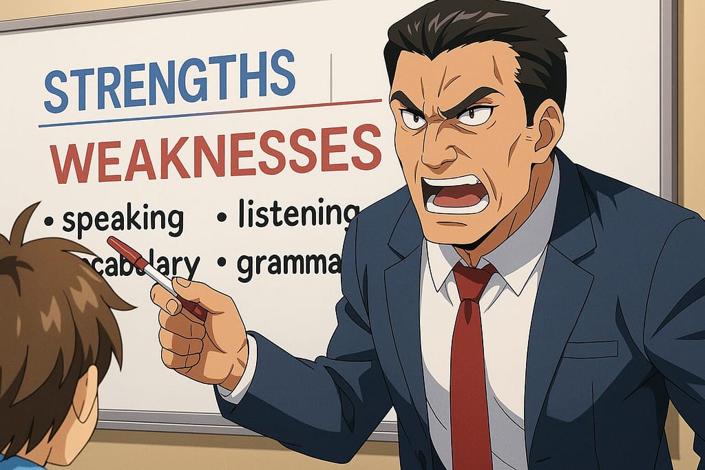 Camblyの強みと弱みを紹介している男性講師