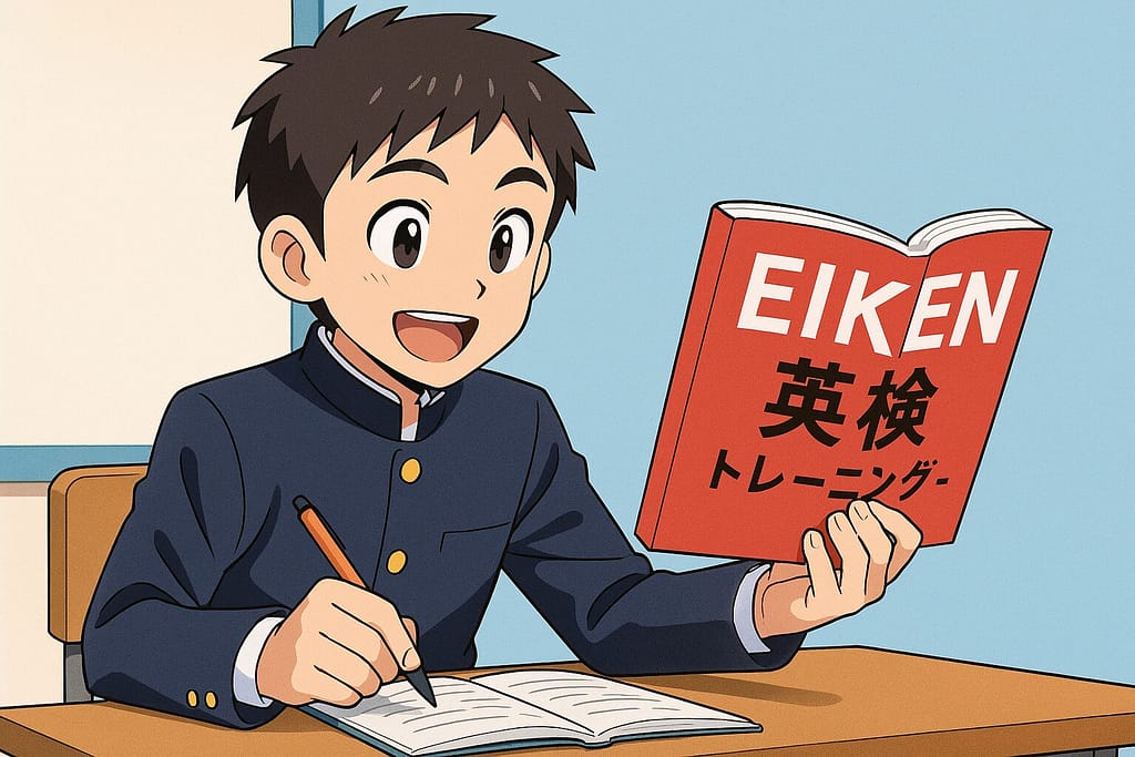 クラウティの英検教材を体験している男子中学生