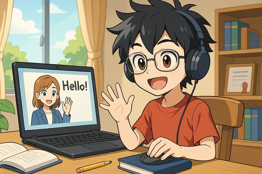 クラウティ無料体験レッスンを体験している少年