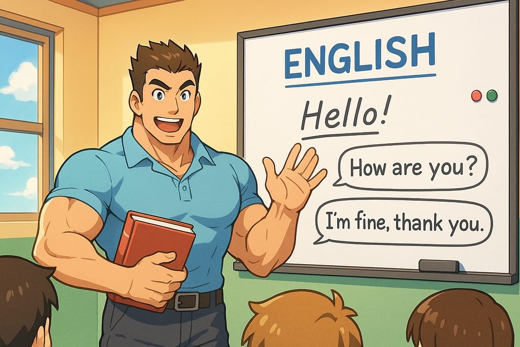 英語を教えているクラウティ講師