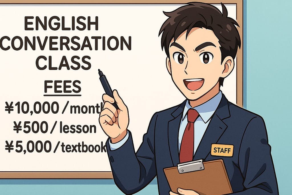 英会話教室の料金を説明する凄腕の男性スタッフ