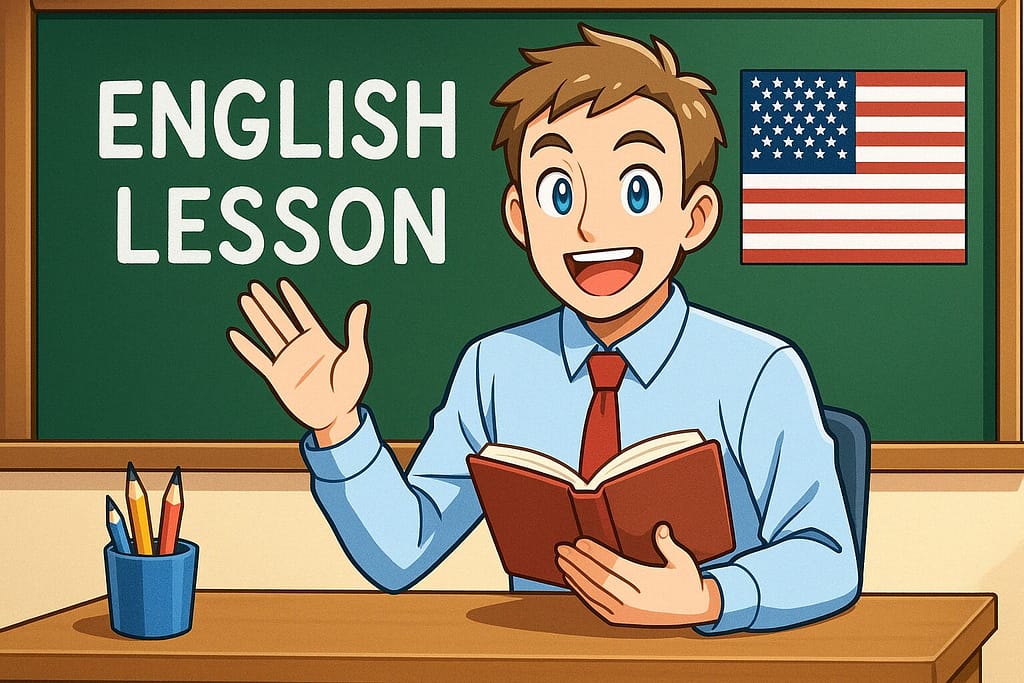 英会話のレッスンをしているアメリカ人講師