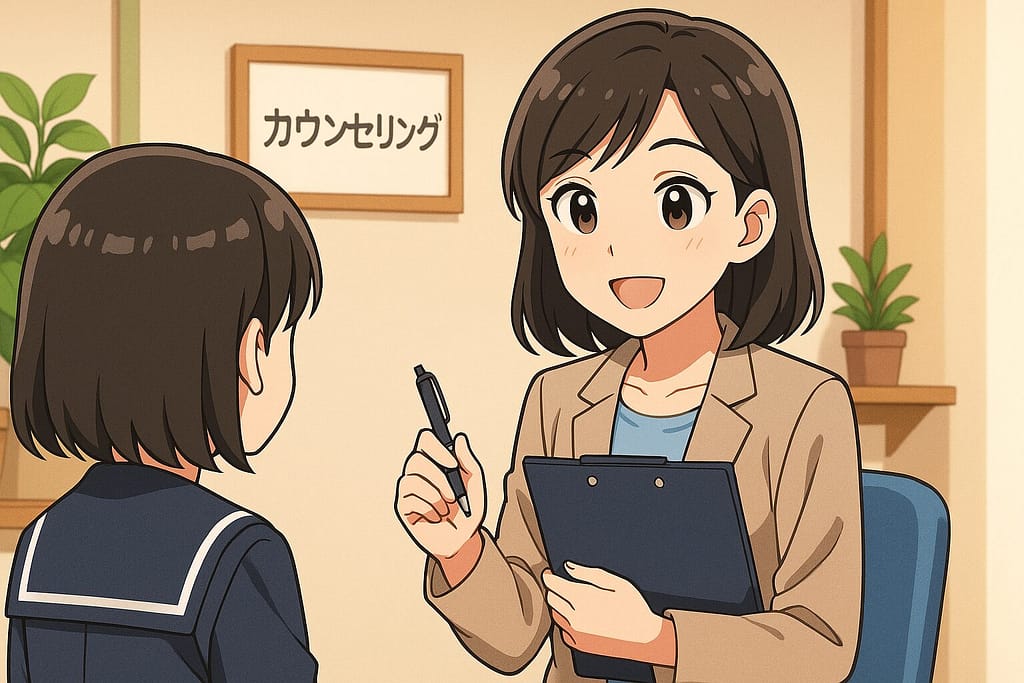 生徒のカウンセリングをする日本人カウンセラー