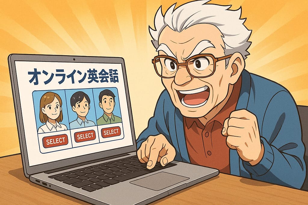 ビジネスに適したオンライン英会話の講師を選んでいる気合の入っておじいちゃん